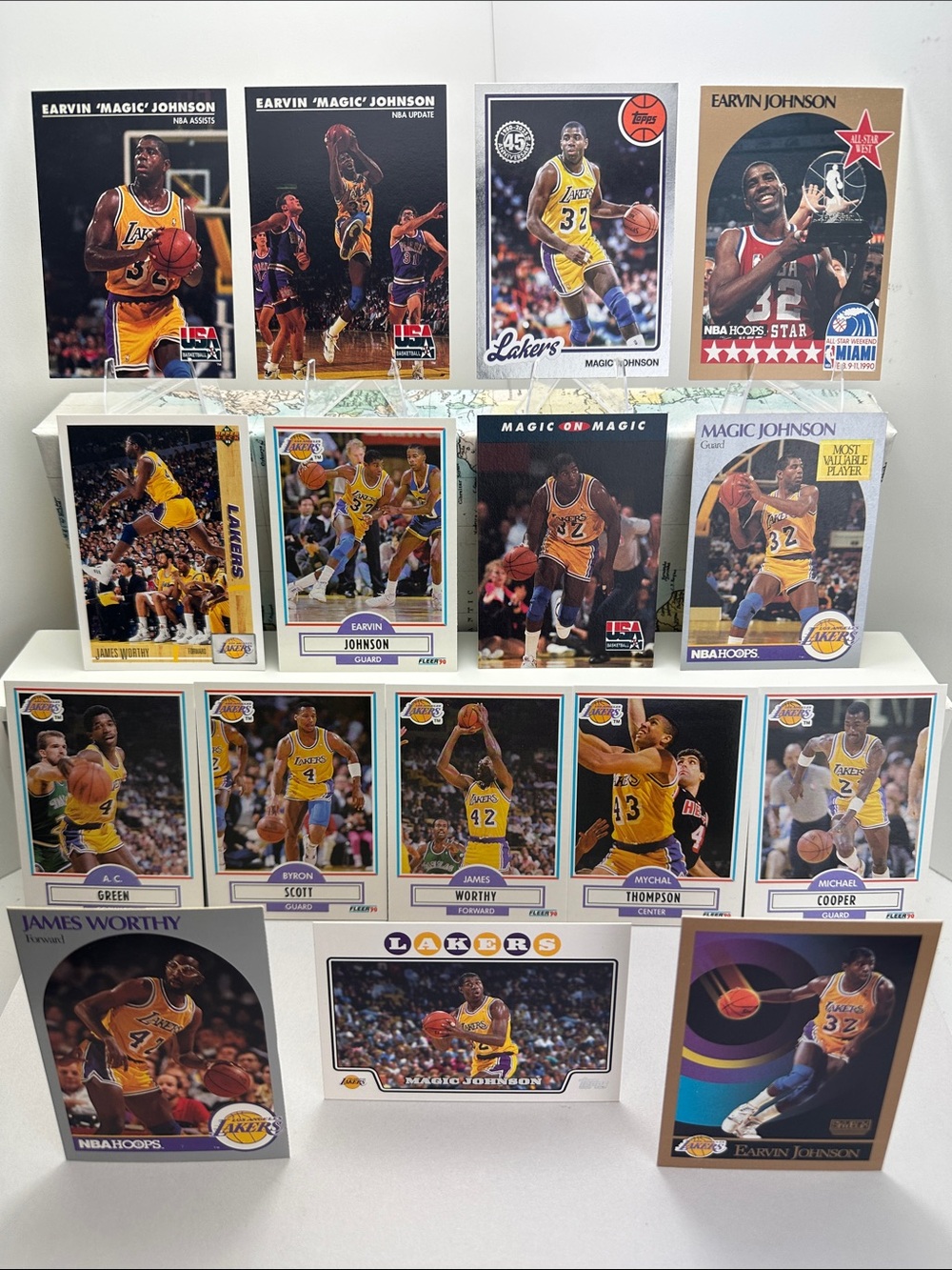 Magic Johnson Showtime Lakers vintage lot of 16 w/ Worthy/Scott/Cooper